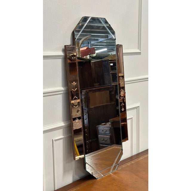 Lovely Large Decorative 1920s Art Deco Peach Glass Flower Petal Mirror This Large Decorative 1920s Art Deco Peach Glass...