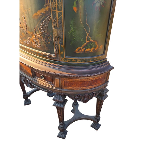 Wood Antique Chinoiserie Curio Cabinet Hutch Vitrine Breakfront Vernis Martin Style For Sale - Image 7 of 18