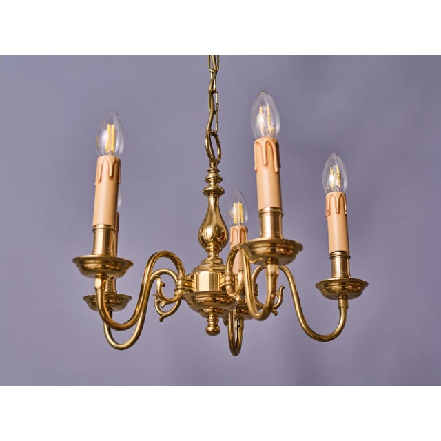 Vintage Brass Five-Arm Chandelier For Sale - Image 4 of 10