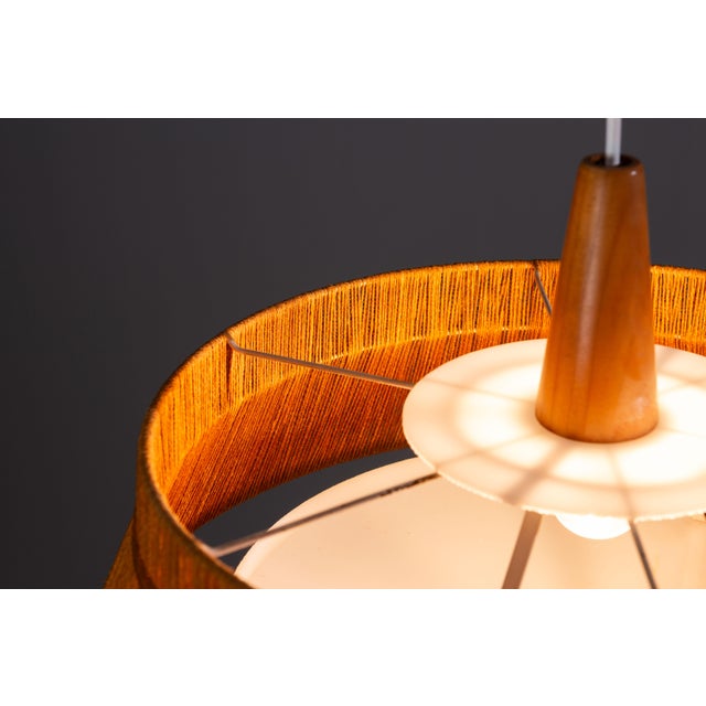 Brown Large Teak and Sisal Pendant Lamp attributed to Temde Leuchten, 1960s For Sale - Image 8 of 13