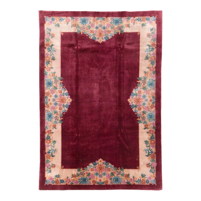 Galerie Shabab Collection Mid-20th Century Chinese Art Deco Accent Rug For Sale