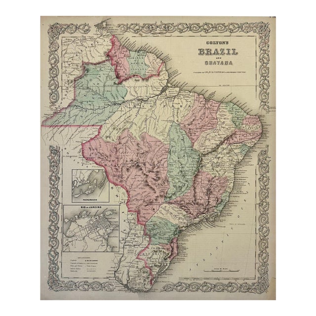 Brazil, Guayana and Rio De Janeiro, Original Map by Colton, 1871 For Sale