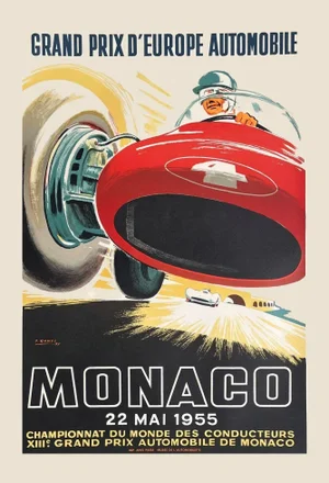 1955 Monaco Automobile Grand Prix Poster Reissue