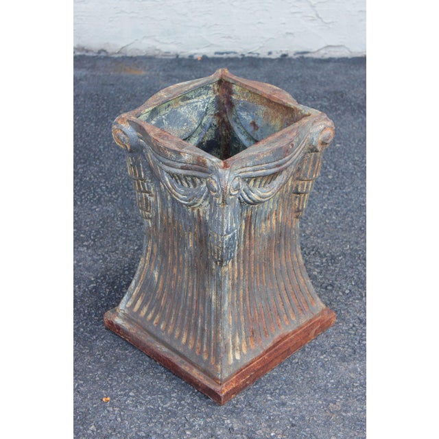 Neoclassical Style Pair Of Cast Iron Garden Planters Or Pedestal Bases For Sale - Image 16 of 16