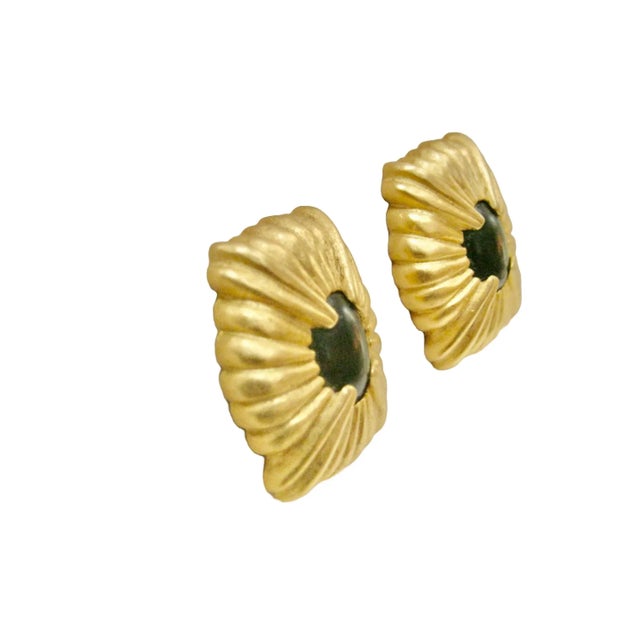 Modern 1970s Givenchy Vintage Carved Peridot Glass Earrings - 2 Pieces For Sale - Image 3 of 4