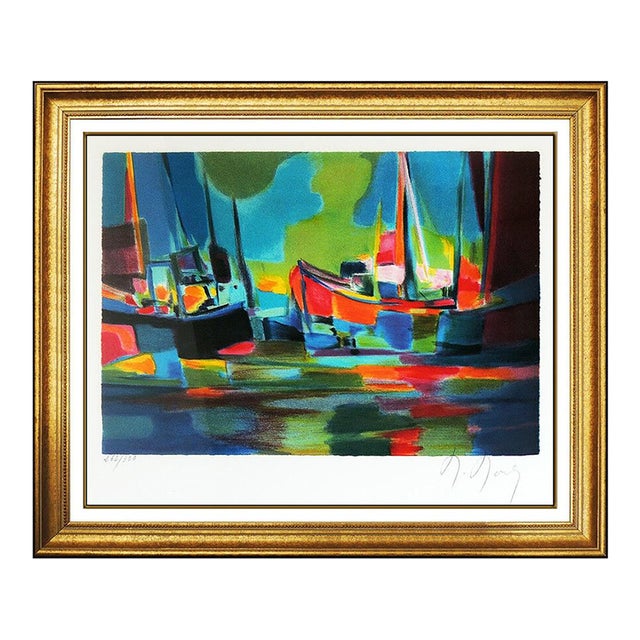 Mid 20th Century Boats in Harbor, Marcel Mouly For Sale
