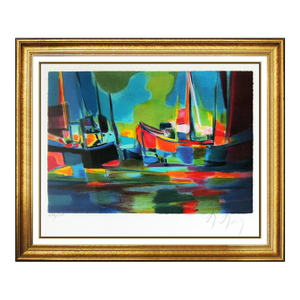 Mid 20th Century Boats in Harbor, Marcel Mouly