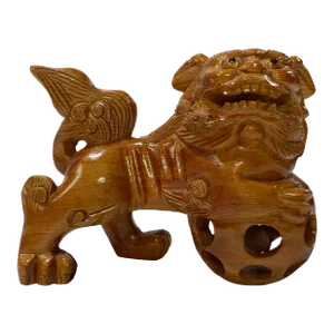 Vintage Hand-Carved Wood Foo Dog Figure