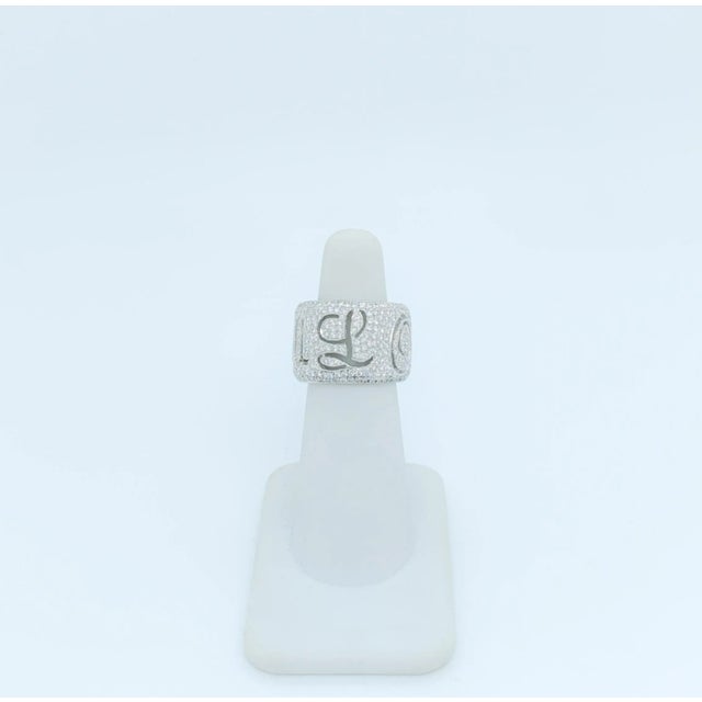 Pave White Diamond "Love You" Wide Band in 18K White Gold, size 5.25 For Sale - Image 4 of 6