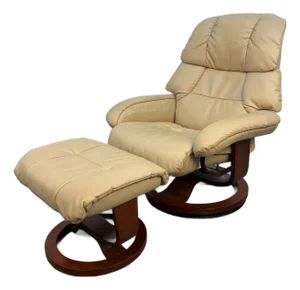 Mid 20th Century Leather Reclining Lounge Chair & Ottoman