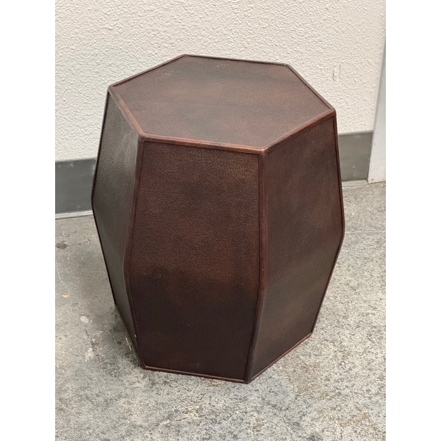 Hexagonal Embossed Leather Side Table, Vintage For Sale - Image 9 of 12