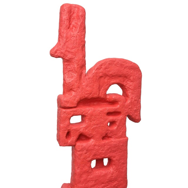 Vintage Red Totem Fiberglass and Plaster of Paris Abstract Floor Indoor Sculpture Life SIze For Sale In Miami - Image 6 of 9