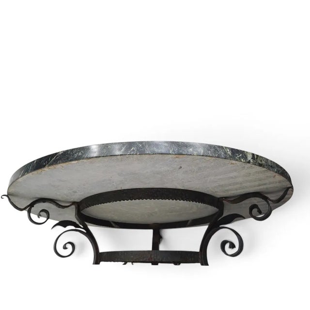 French Antique French Wrought Iron Marble Top Large Round Table For Sale - Image 3 of 5