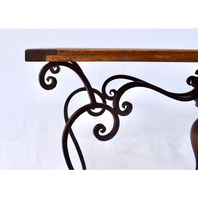 Spanish Style Forged Iron Mahogany Console Table For Sale - Image 9 of 11