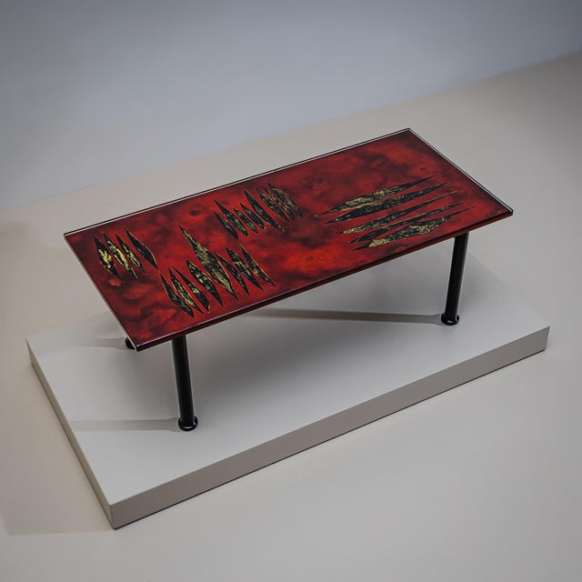 Metal Coffee Table With Red Enamel Top, by Erwin Walter Burger (1909-1982), Italy For Sale - Image 7 of 7