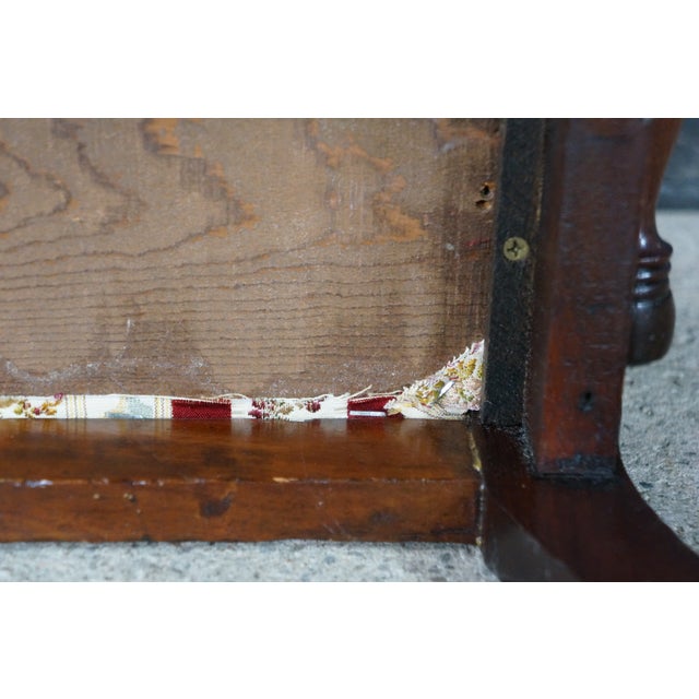 Brown Antique 20th C. Regency Style Mahogany Footstool Striped Floral Brocade Seat For Sale - Image 8 of 15