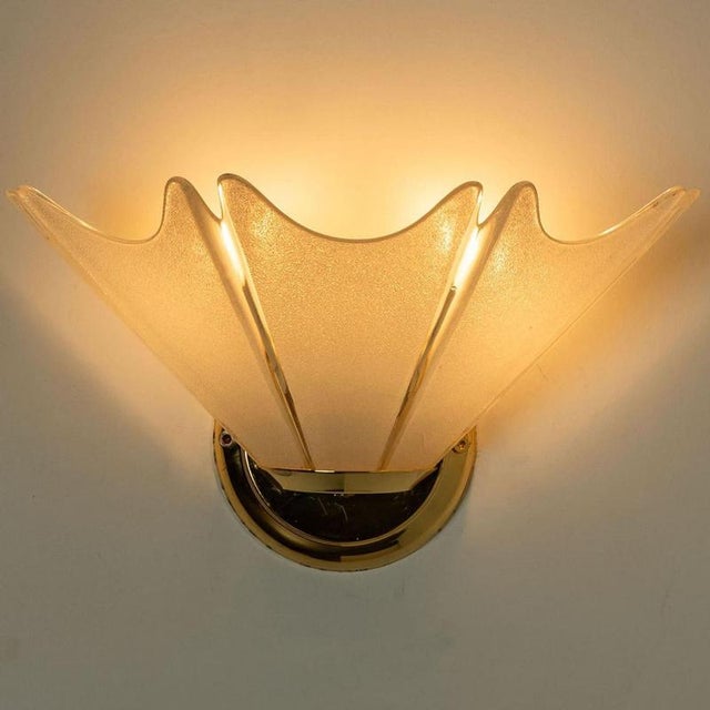 Gold Brass Leafs Opaline Wall Lights in the style of Hillebrand, 1970 For Sale - Image 4 of 10