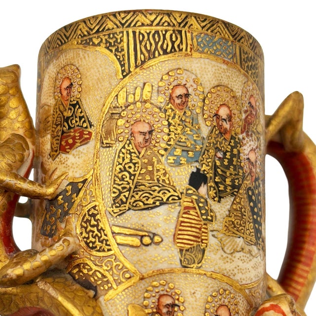 Gold Late 19th Century Gyokushu Satsuma Earthenware Saki Pitcher, C. Meiji Period For Sale - Image 8 of 12