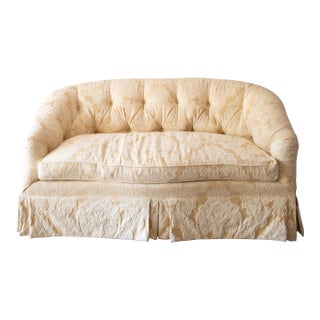 Late 20th Century Butter Yellow Damask Tufted Loveseat by Century Furniture For Sale