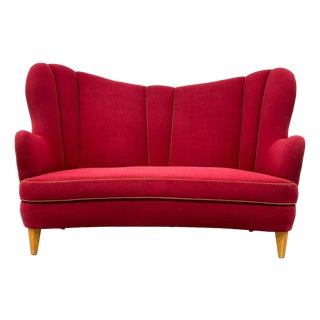 1940s Vintage Red Sofa Art Deco Style Swedish Couch For Sale
