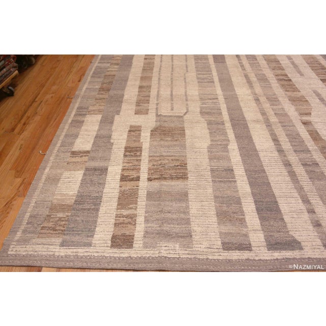 Large Brown and Beige Modern Abstract Decorative Rug For Sale - Image 4 of 8