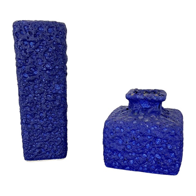 Abstract Colorful Pottery Blue Vase attributed to Silberdistel, W. Germany, 1970s For Sale