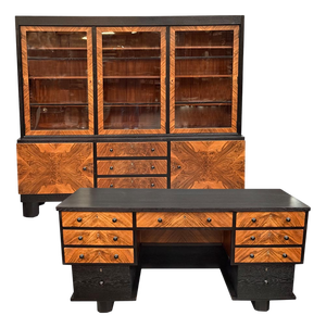 Czech Art Deco Writing Desk and Bookcase, 1930s, Set of 2
