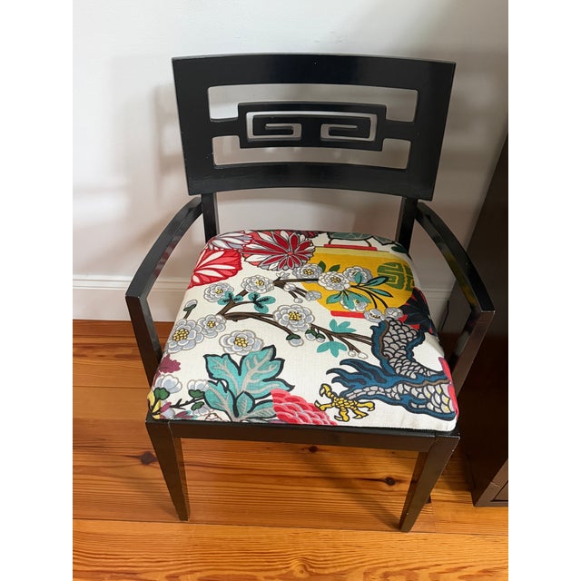 Schumacher Mid 20th Century Schumacher Upholstered Greek Key Pair of Chairs For Sale - Image 4 of 8