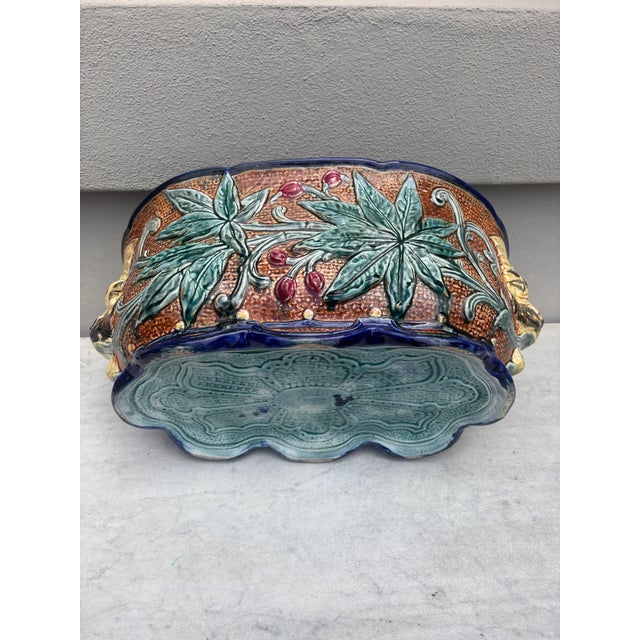 Ceramic Large 19th Century Majolica Jardinière Leaves Wasmuel For Sale - Image 7 of 7