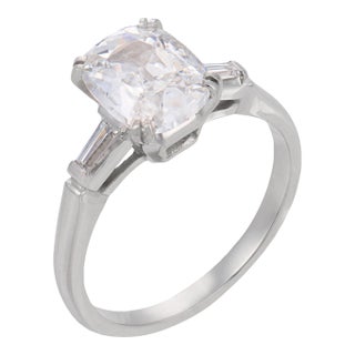 Mid Century Gia 1.53 Carat Old Mine Cut Diamond Platinum Engagement Ring, Size 6 For Sale
