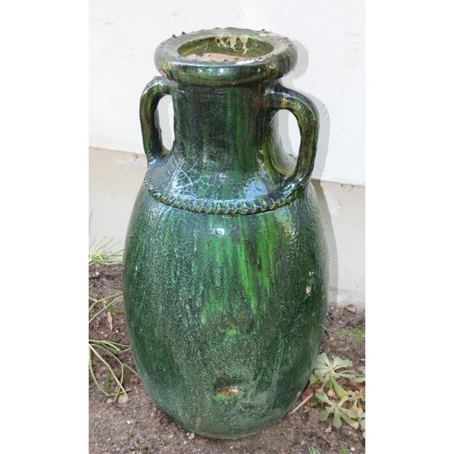 Berber Tribes of Morocco Vintage Moroccan Tamgroute Green Olive Jar with Handles For Sale - Image 4 of 11