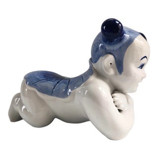 Large Vintage Chinese Porcelain Baby Pillow Headrest Figurine For Sale
