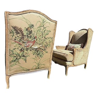 Pair of Custom Louis XV Style Carved Wingback Chairs in Tobacco For Sale
