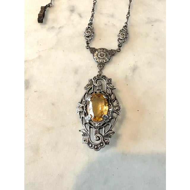 Art Nouveau Antique Sterling Silver, Marcasite, and Citrine Art Nouveau Necklace For Sale - Image 3 of 3