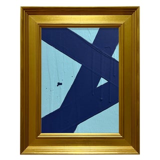 Ron Giusti Mini Abstract Light Blue Navy Acrylic Painting