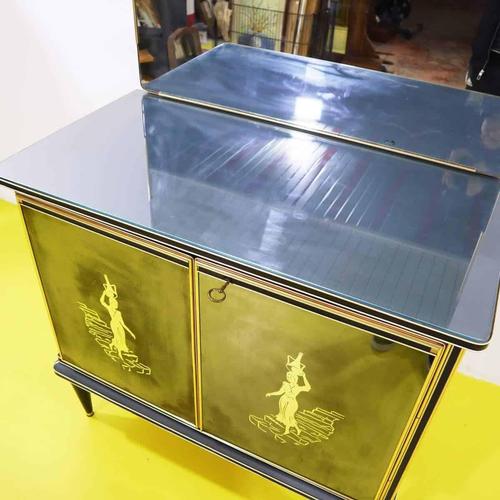 Decorated Glass Vanity with Mirror and Gilt Inserts, in Good conditions. Designed from 2000