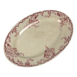 Oval Pink Earthenware Fontainebleau Serving Platter from KG Lunéville, 19th Century For Sale