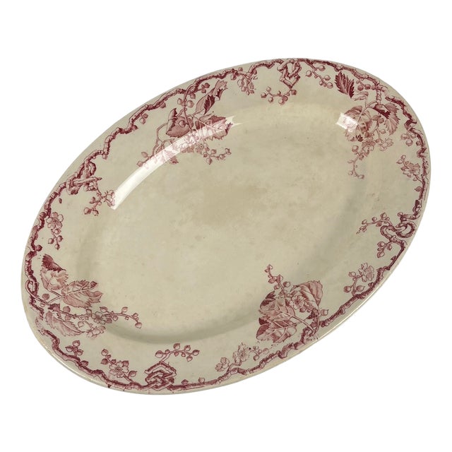 Oval Pink Earthenware Fontainebleau Serving Platter from KG Lunéville, 19th Century For Sale