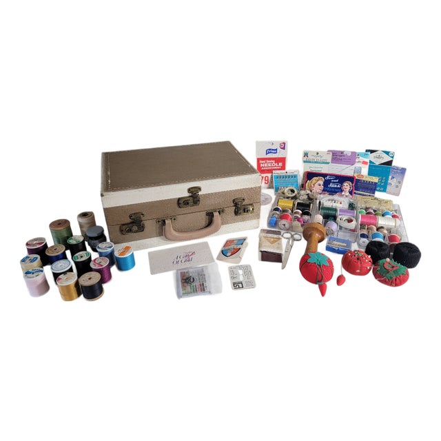 Vintage Sewing Kit With Notions For Sale