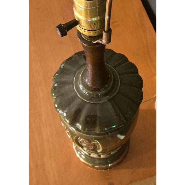 1960s Vintage Mid Century Modern Olive Green Ceramic Table Lamp 1950s Retro Pottery Light For Sale - Image 5 of 12