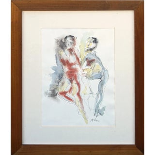 Two Nude Women Modernist Study Mixed Media David Hill 2003 For Sale