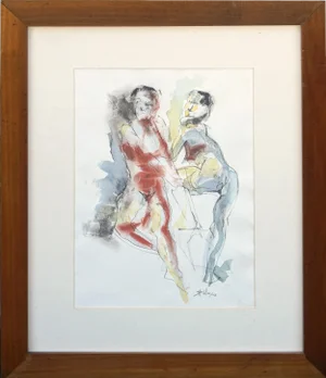 Two Nude Women Modernist Study Mixed Media David Hill 2003