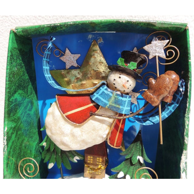 Large Decorative Metal Tin Snowman Christmas Stocking Holder For Sale - Image 4 of 8