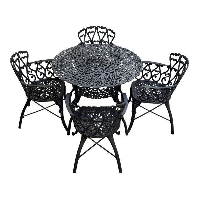Vintage Black Outdoor Dining Table Set For Sale