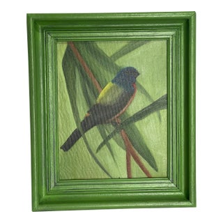 Vintage Male Painted Bunting Bird Painting For Sale