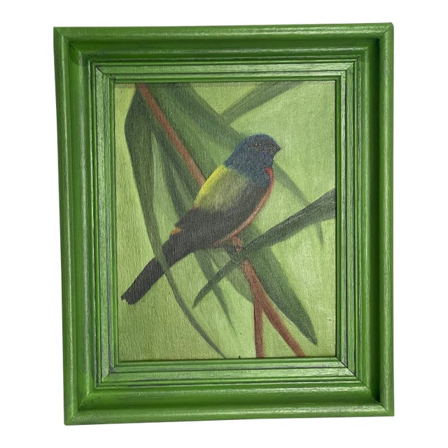 Vintage Male Painted Bunting Bird Painting For Sale