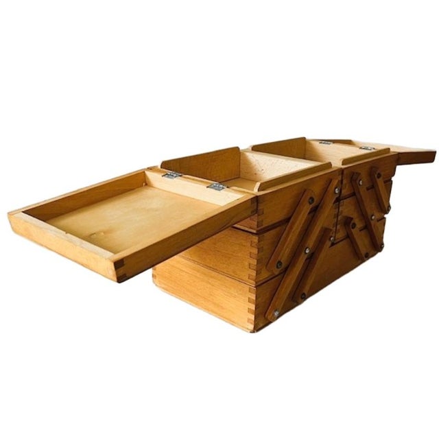 Wood Mid-Century Modern Danish Folding Wooden Sewing Box, 1960s For Sale - Image 7 of 12