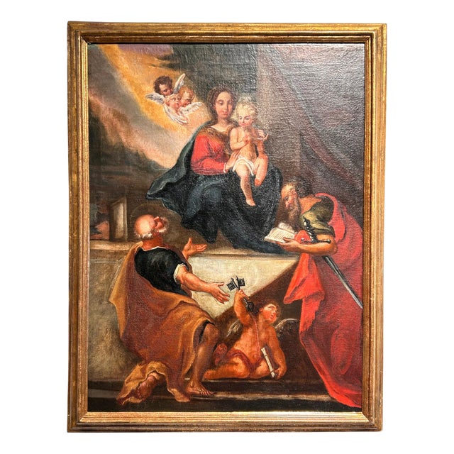 Neapolitan Area Artist, Madonna with Child and Saints Peter and Paul, Early 18th Century, Oil on Canvas For Sale