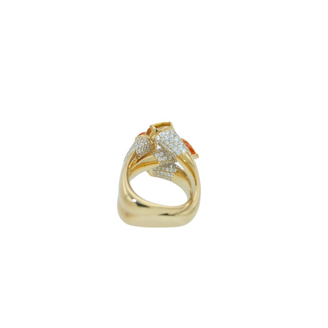 Diamond Orange Yellow Sapphire Cocktail Luxury Unique 18 Karat Yellow Gold Ring, Size 6.5 For Sale - Image 11 of 18