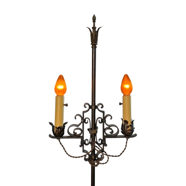 Brown 1920s Wrought Iron Spanish Revival Floor Lamp With Adjustable Height For Sale - Image 8 of 10